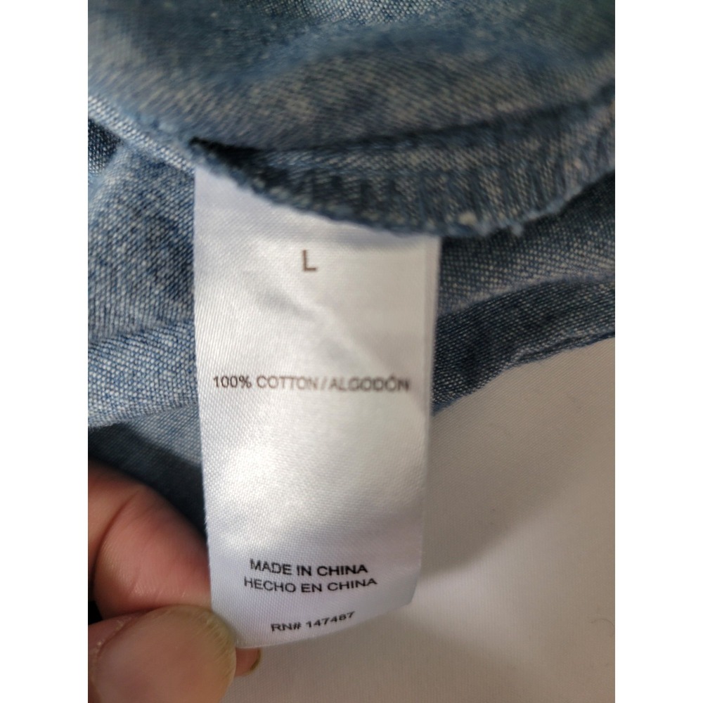 Draper James Chambray Heidi V-Neck Puff Sleeve Denim Blue Women's Top Sz L - Picture 7 of 8